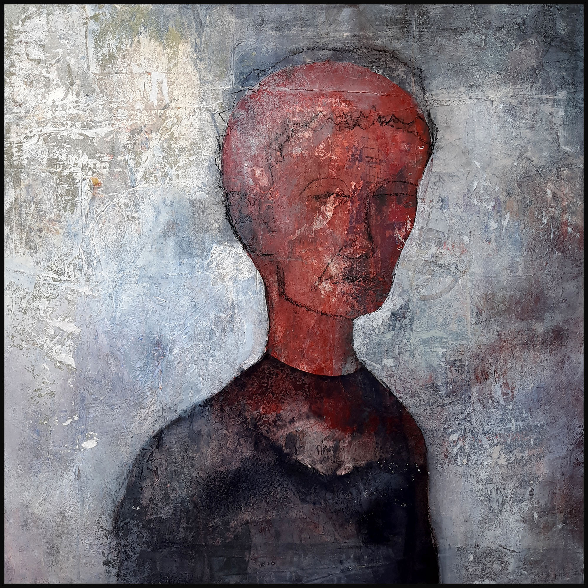 L’Apparition : Techniques mixtes sur bois ; 60cm x 60cm — Stéphane Alfonsi – Le Scriptogrâmme