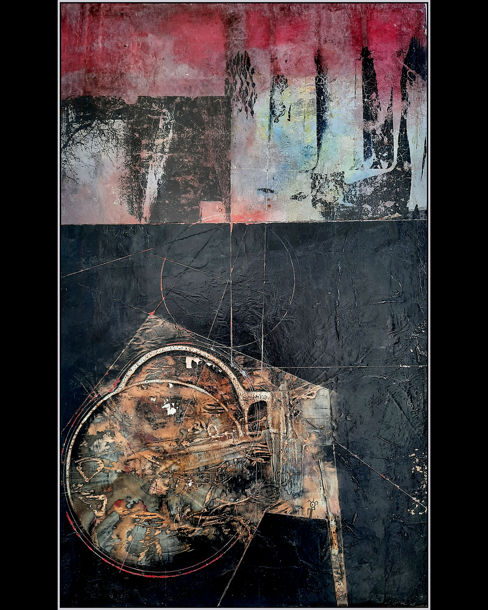 La Densification : Techniques mixtes sur bois ; 50cm x 30cm — Stéphane Alfonsi – Le Scriptogrâmme